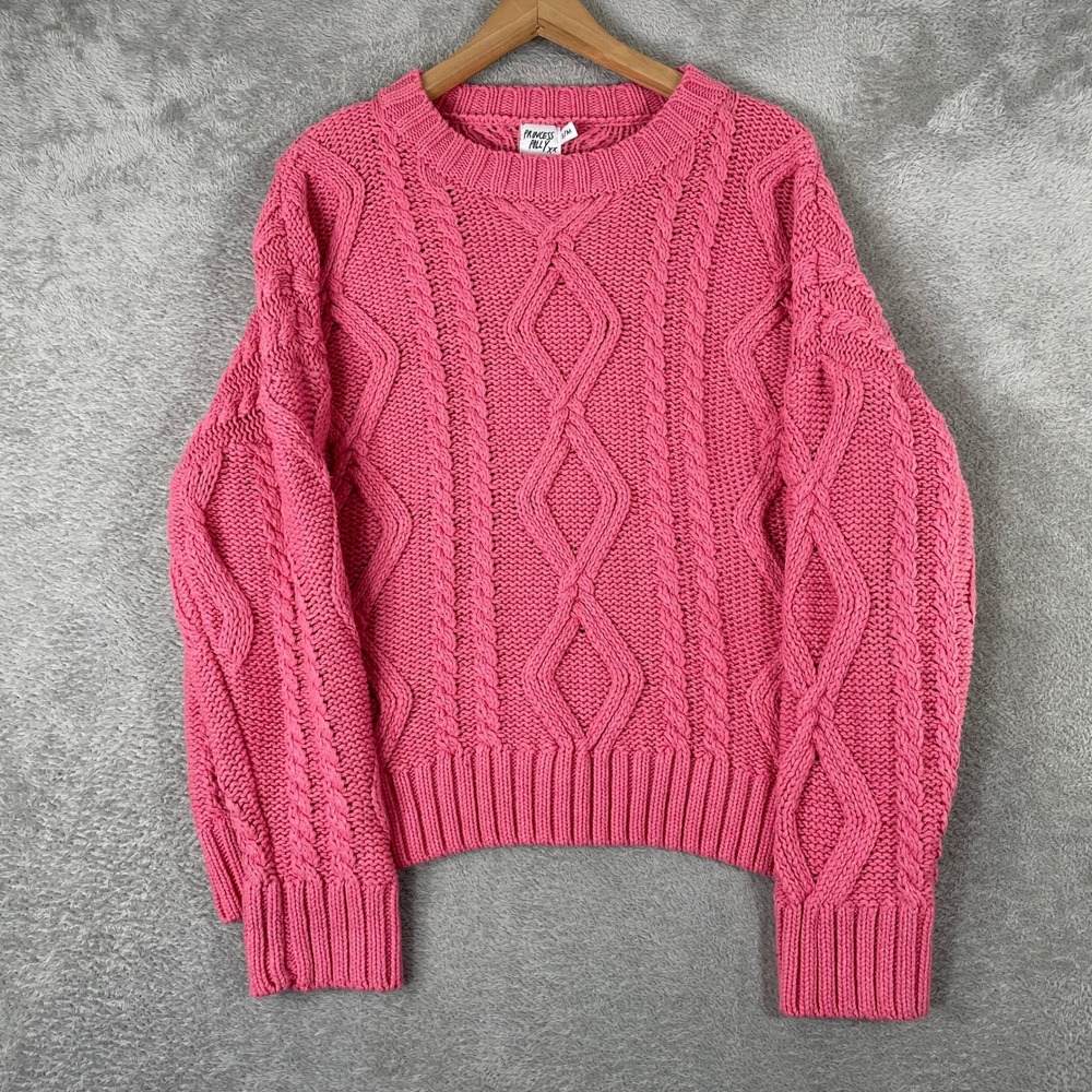 Princess Polly Sweater Womens Small Medium Pink Chunky Cable Knit Wool Blend